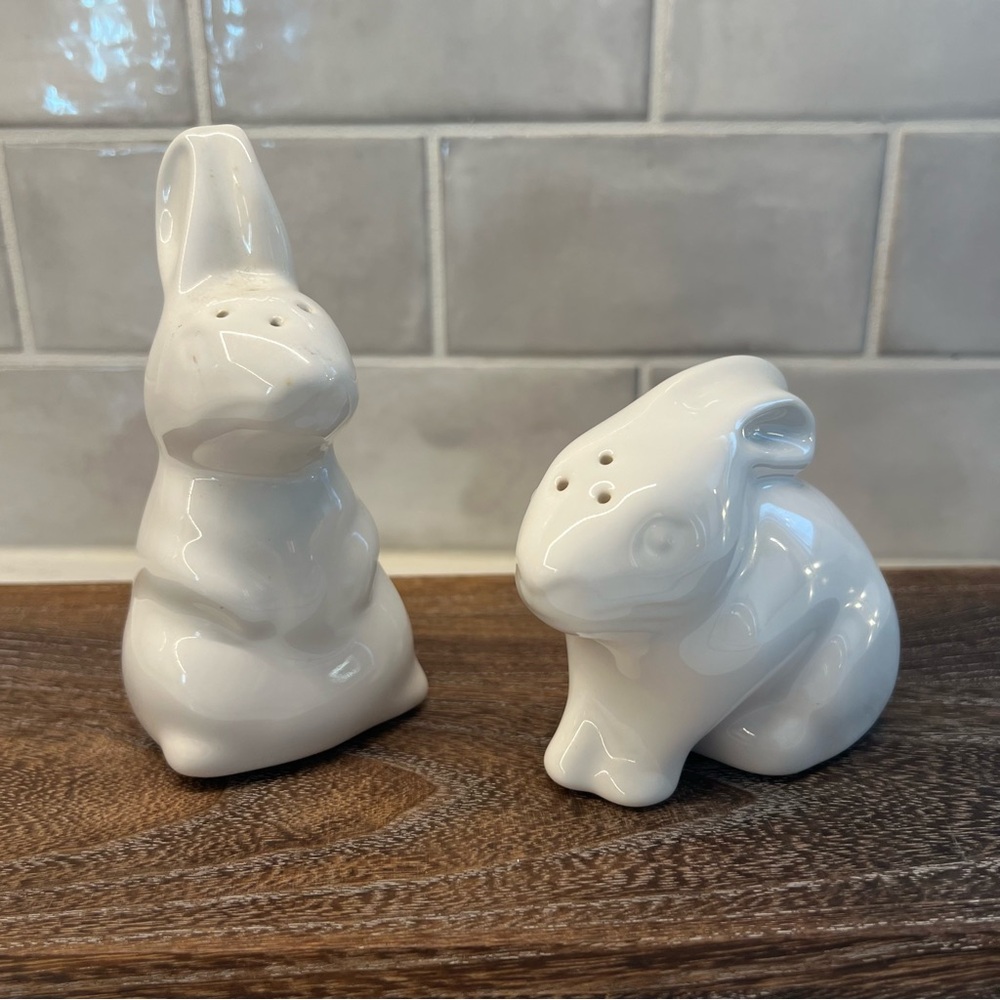 White Ceramic Bunny Salt and Pepper Shakers, Easter & Spring